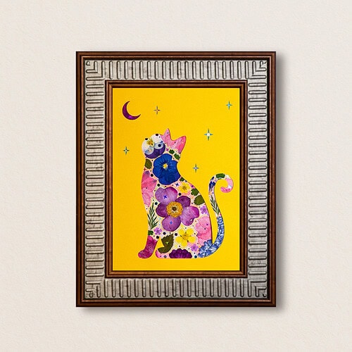 pressed_flower_art_kit_cat_moonlit_petal_mew_frame Moonlit Cat: Petal Mew 5"×7"