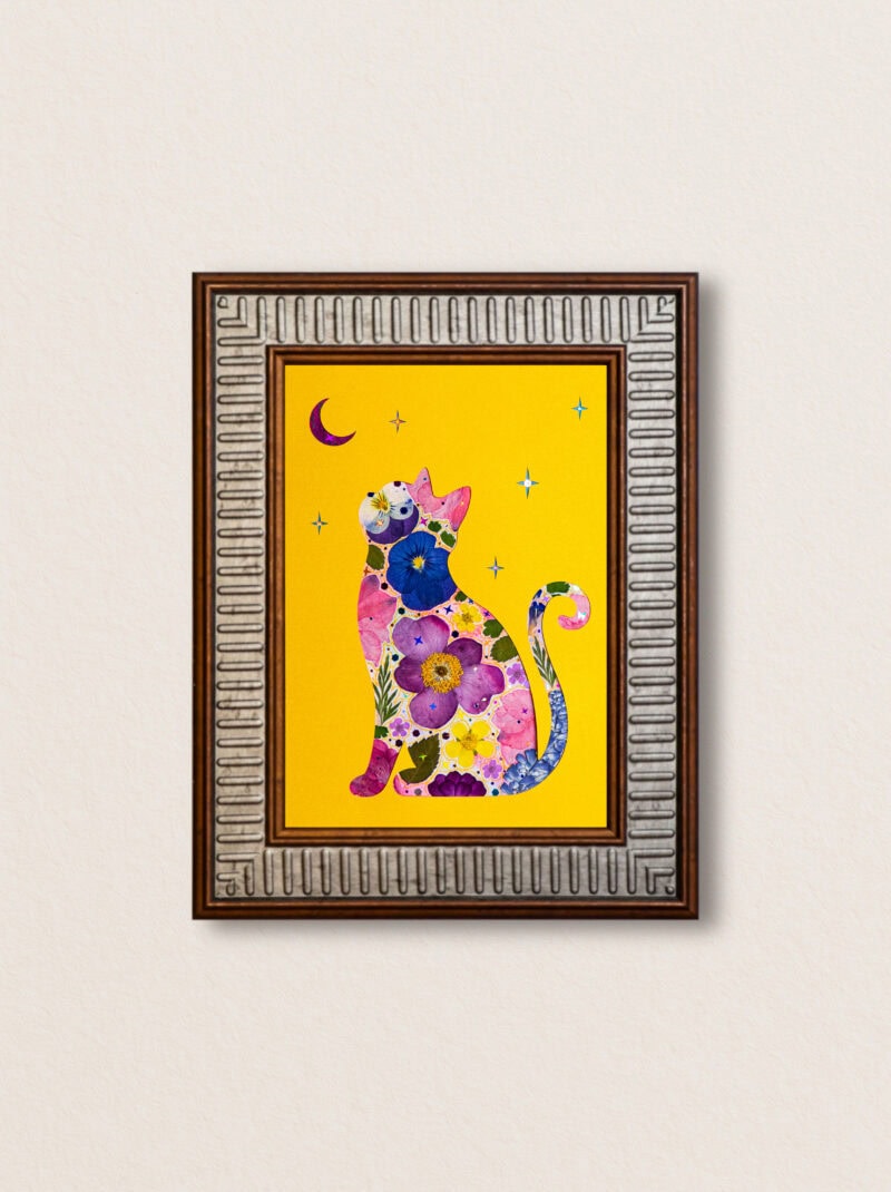 pressed_flower_art_kit_cat_moonlit_petal_mew_frame Moonlit Cat: Petal Mew 5"×7"