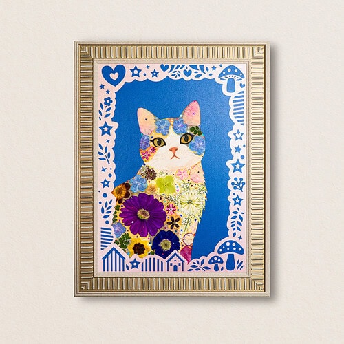 pressed_flower_art_kit_cat_serene_indigo_fable_frame Serene Cat: Indigo Fable 8.3"×11.7"